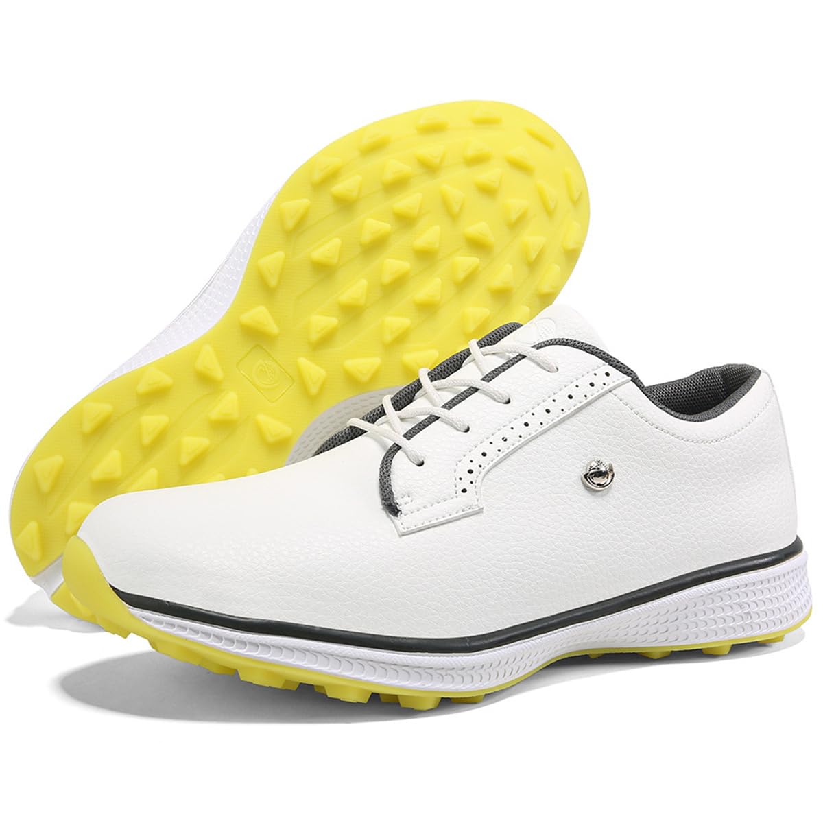 VEACAM Men Sipkeless Golf Shoes Comfortable Outdoor Leather Casual Walking Sport Sneakers for Male Golfers,Yellow,11