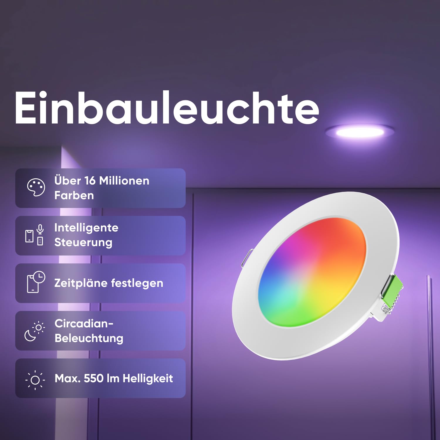 Nanoleaf Matter Einbaustrahler RGBCW LED Lampen, 4 Smarte & Dimmbar Glühbirnen, 550 Lumen, 75-85 mm Ausschnitt, WLAN Bluetooth App/Sprachsteuerung (Funktioniert mit Alexa, Apple), Wohnzimmer Deko