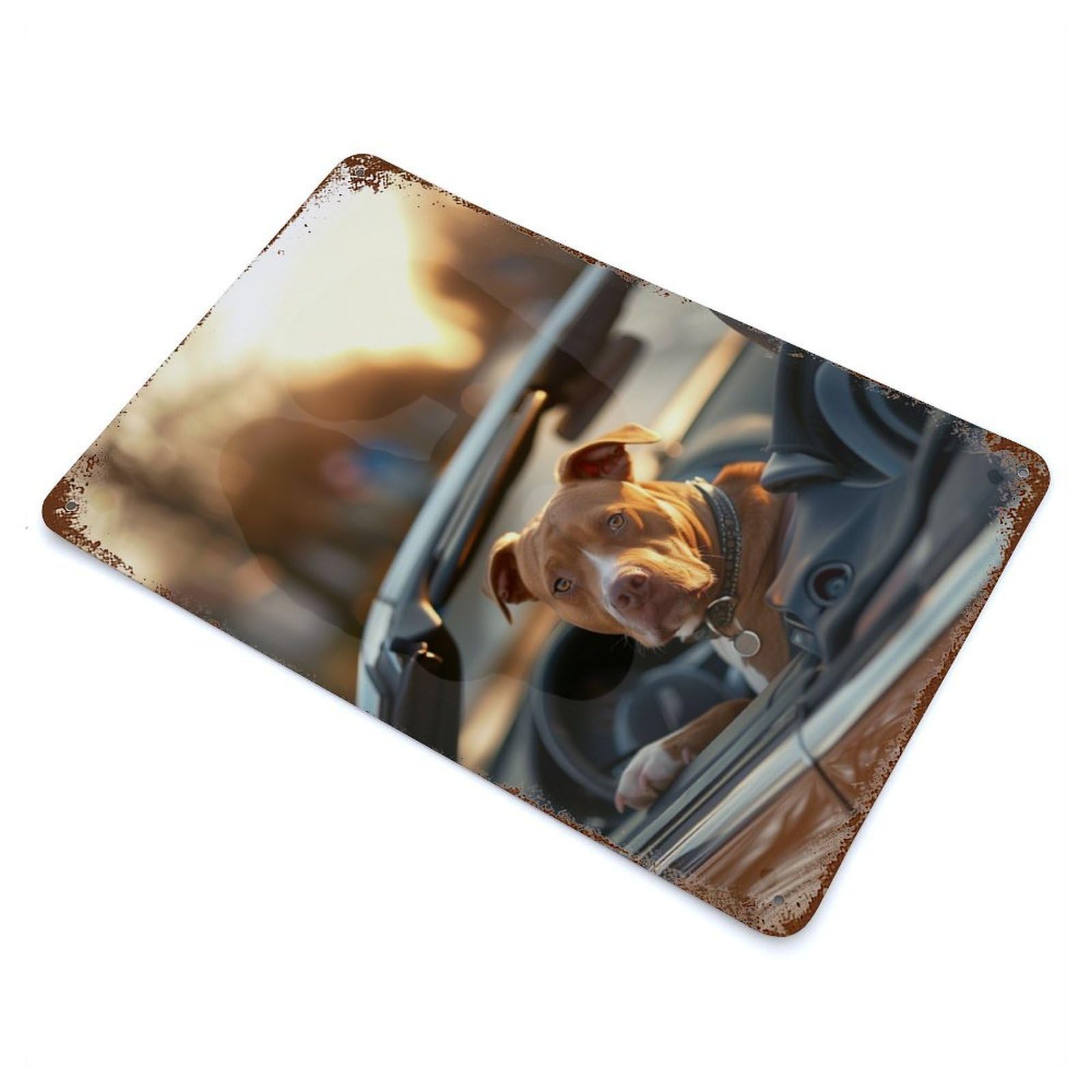 Pit Bull Cabriolet Car Dog Decorative Tin Sign 11.8"x7.9", for Bistro, Counter And Cafe Decor, Retro Wall Decor