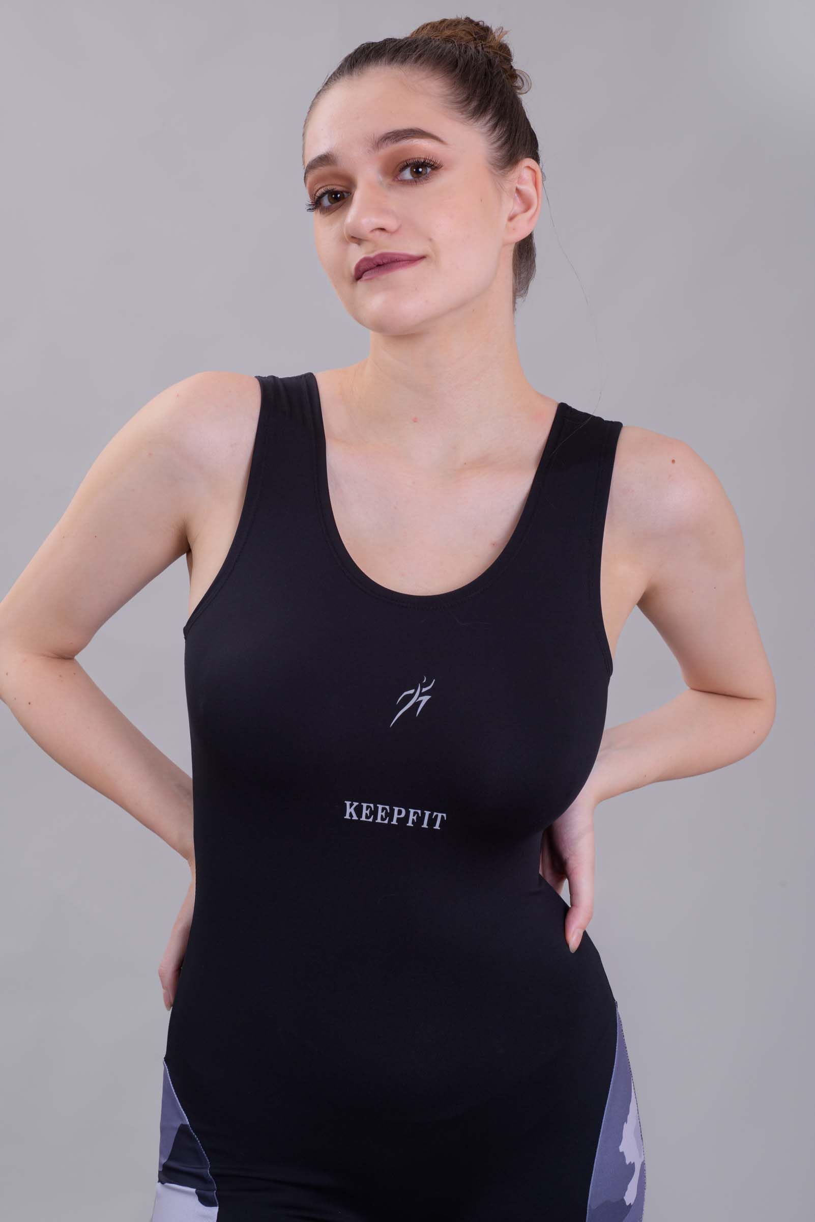 Keepfit Women's one pc Sleeveless Black & Grey Round Colourblocked Swimming Legsuit 2