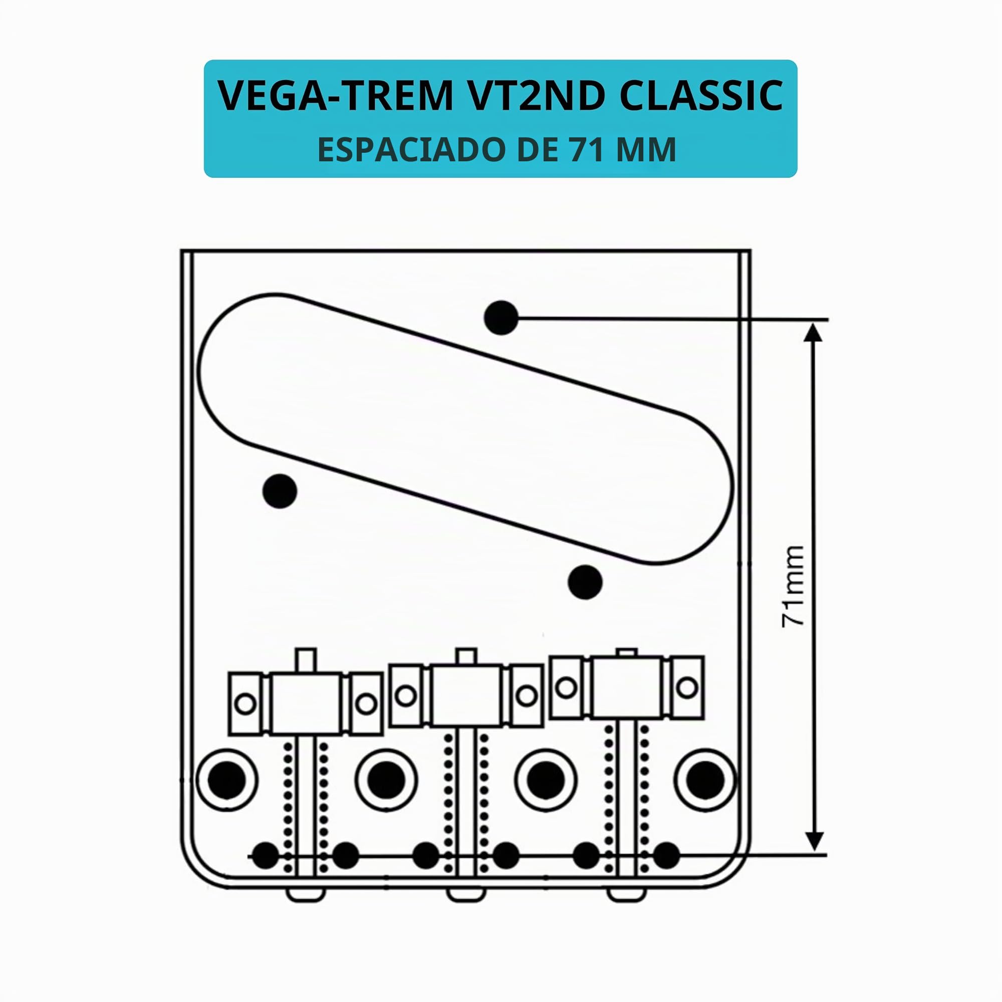 Vega-Trem VT2ND Teletrem Clásico Puente de Trémolo para Guitarra Telecaster Para Strat Sin Modificaciones Fácil Instalación