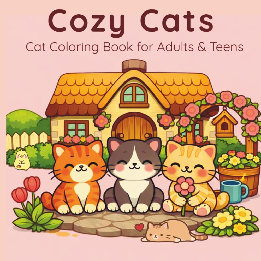 Cozy Cats: Cat Coloring Book for Adults & Teens - Relaxing Cute Cat Scenes for Stress Relief