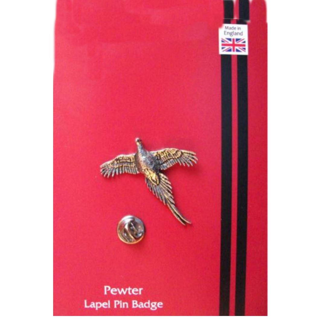 High Pheasant bird English Pewter Lapel /tie Pin Badge 3d effect with clip for rear of badge., in gift box