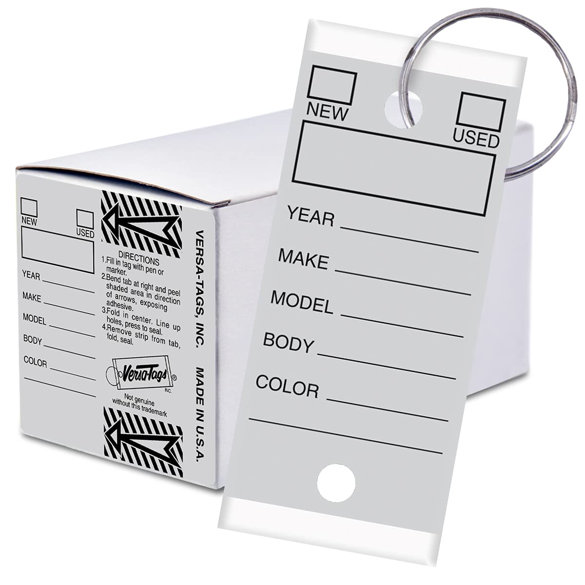 Versa-Tags 250 Per Box, Self-Protecting Paper Key Tags with Chrome-Plated Split Rings Perfect for Car Truck Or RV Dealers Gray