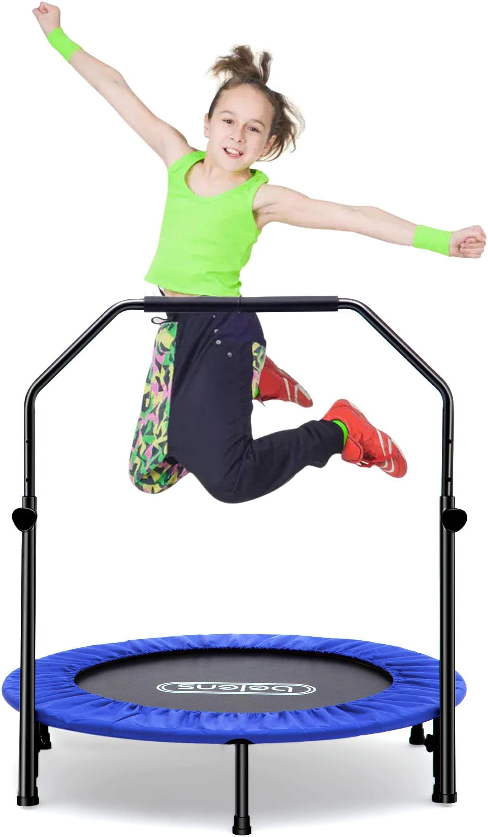 beiens 40 Inch Foldable Mini Rebounder with Adjustable Foam Handle and Safety Pad, Indoor Outdoor Exercise Rebounder for Adults Kids Body Fitness Training Workouts, Max Load 250lbs