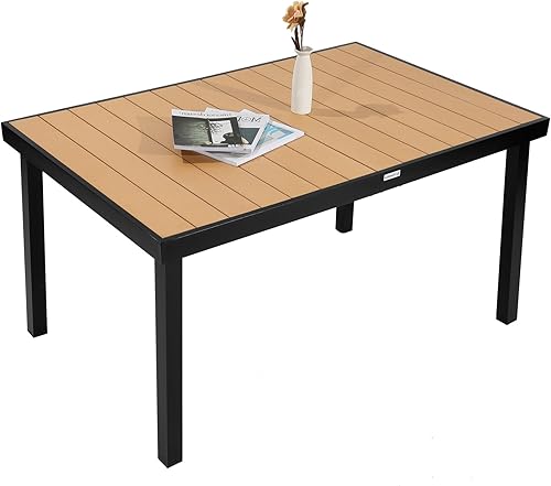 Haquatisol Mesa de comedor al aire libre para 8 personas, patio de 75 pulgadas, mesa larga rectangular de metal de aluminio con mesa similar a la