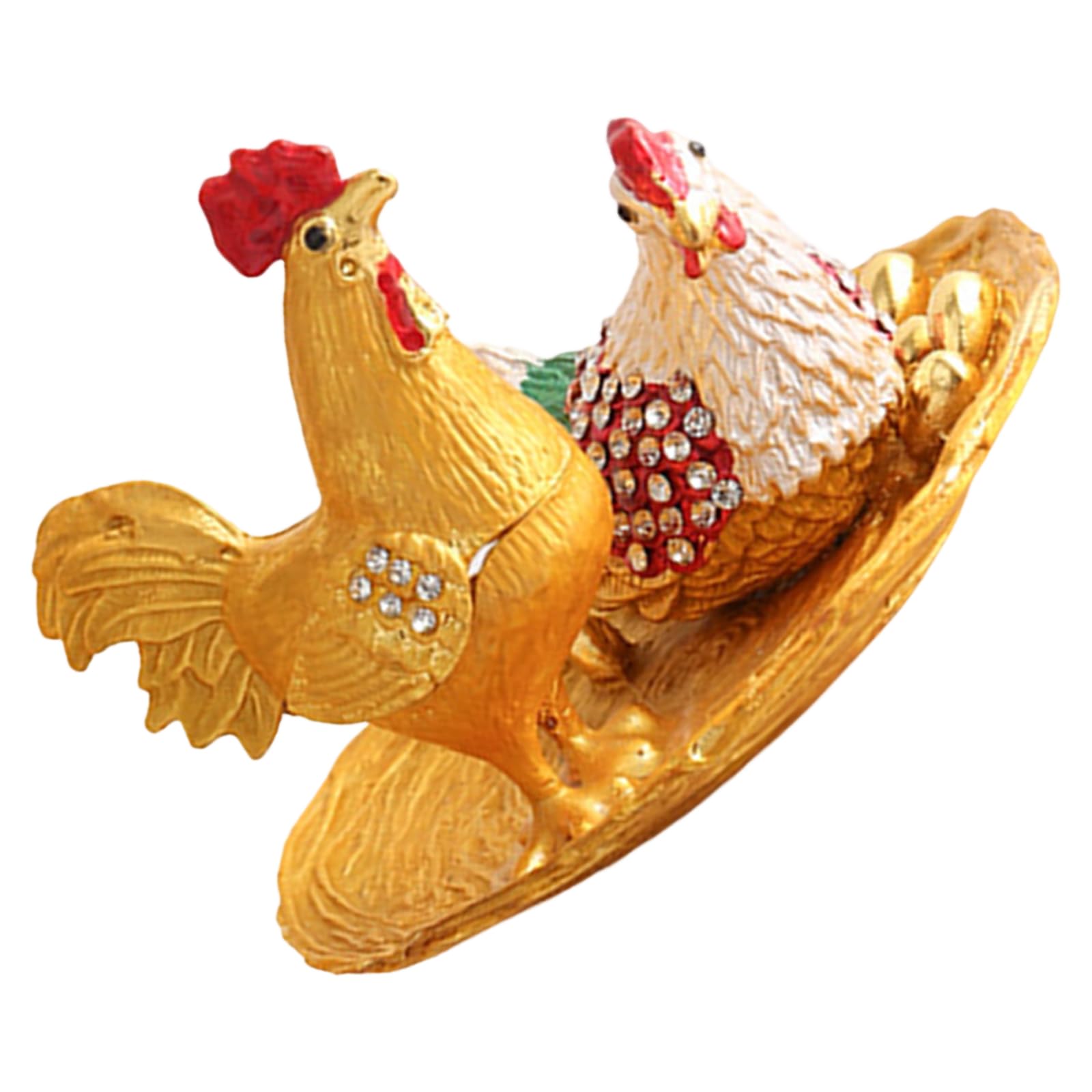 ZWWAAZHF Exquisite Alloy Trinket Box Rooster Shaped Jewelry Case with Glossy Finish and Sparkling Rhinestones for Small Accessory Elegant Coating Accessory Case
