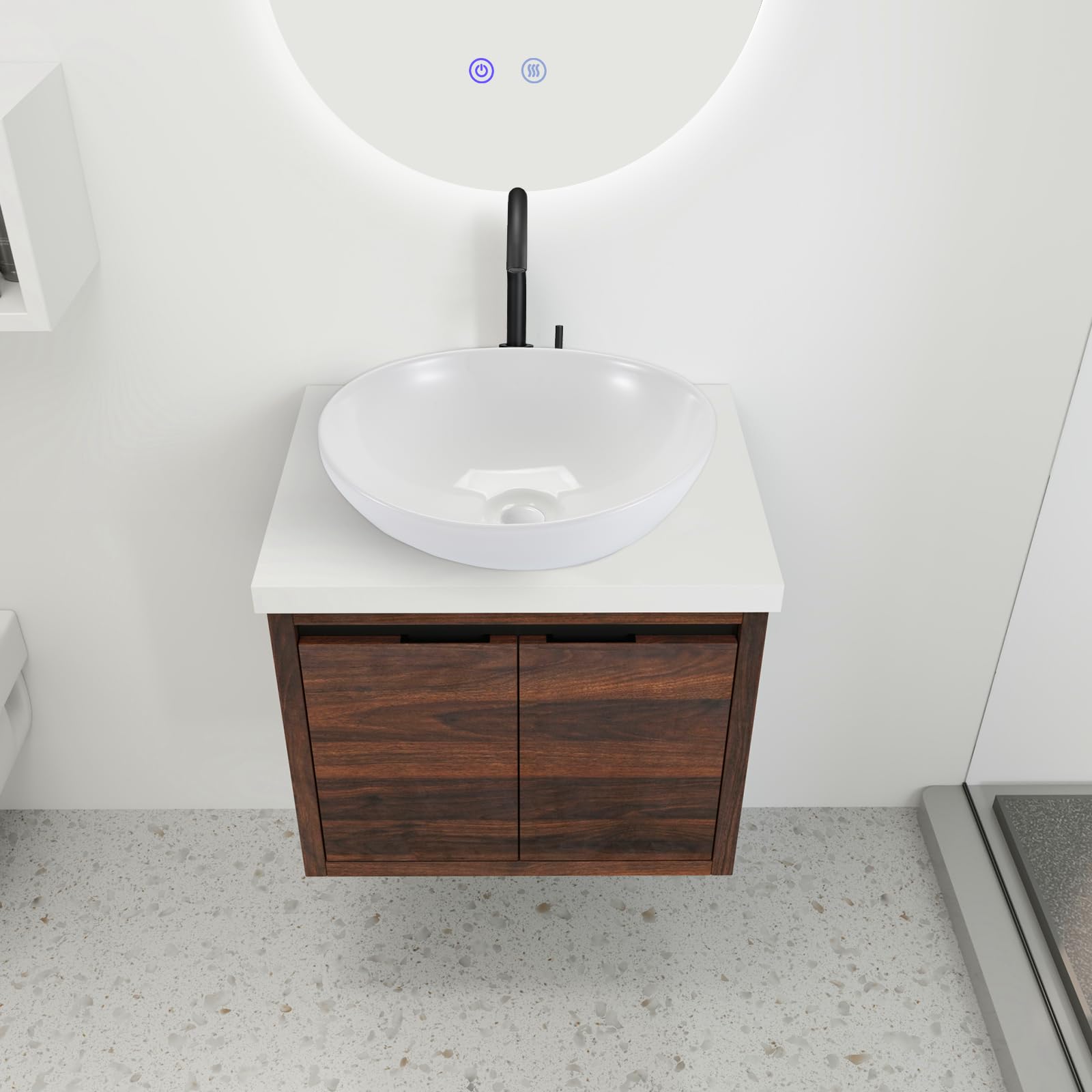 Lavabo para baño encimera - Cuadrado sobre encimera Blanco pequeño | suspendido con efecto loto