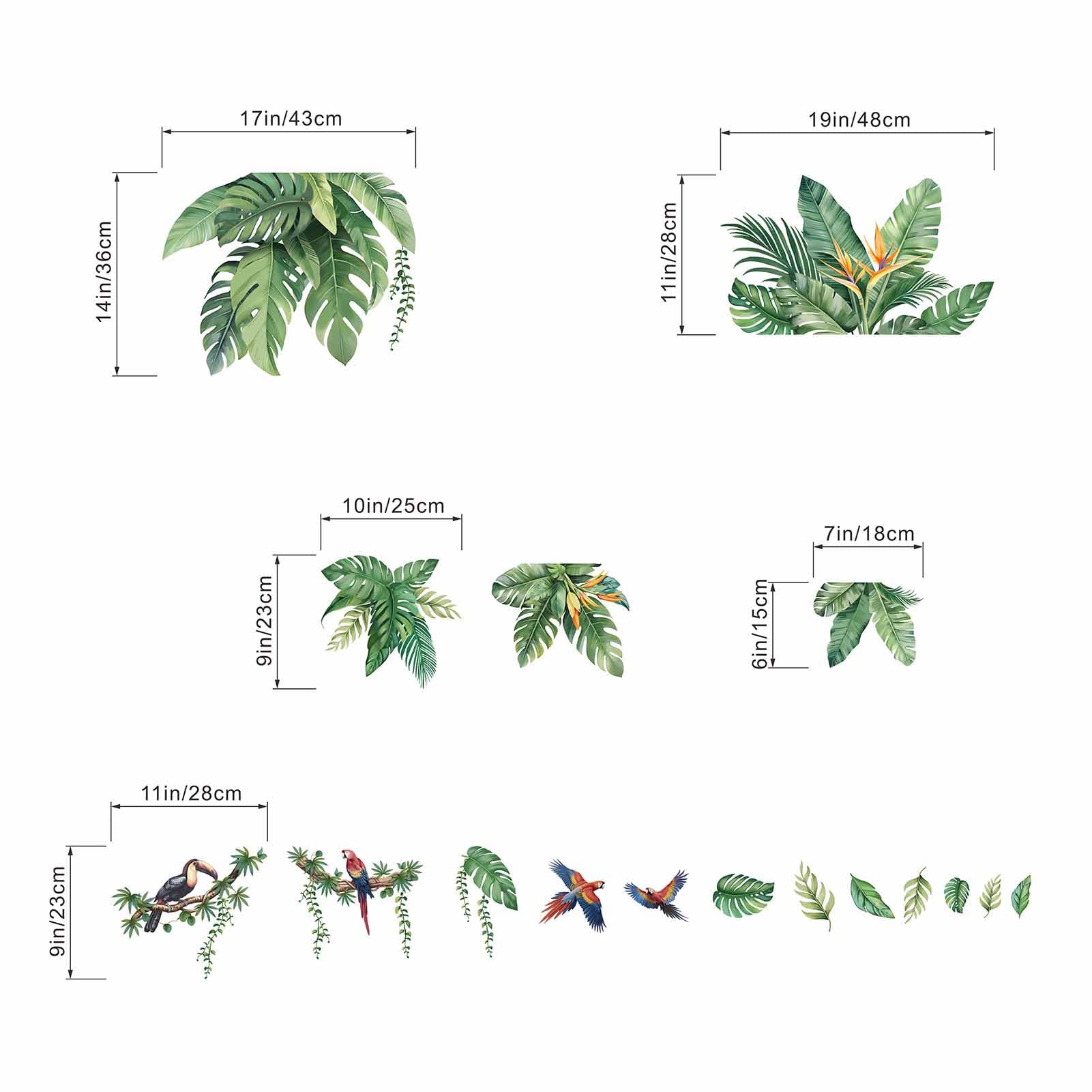 Leaves Wall Stickers for Living Room: Peel and Stick Tropical Plant Green Hanging Leaf Wall Decals - Image 4