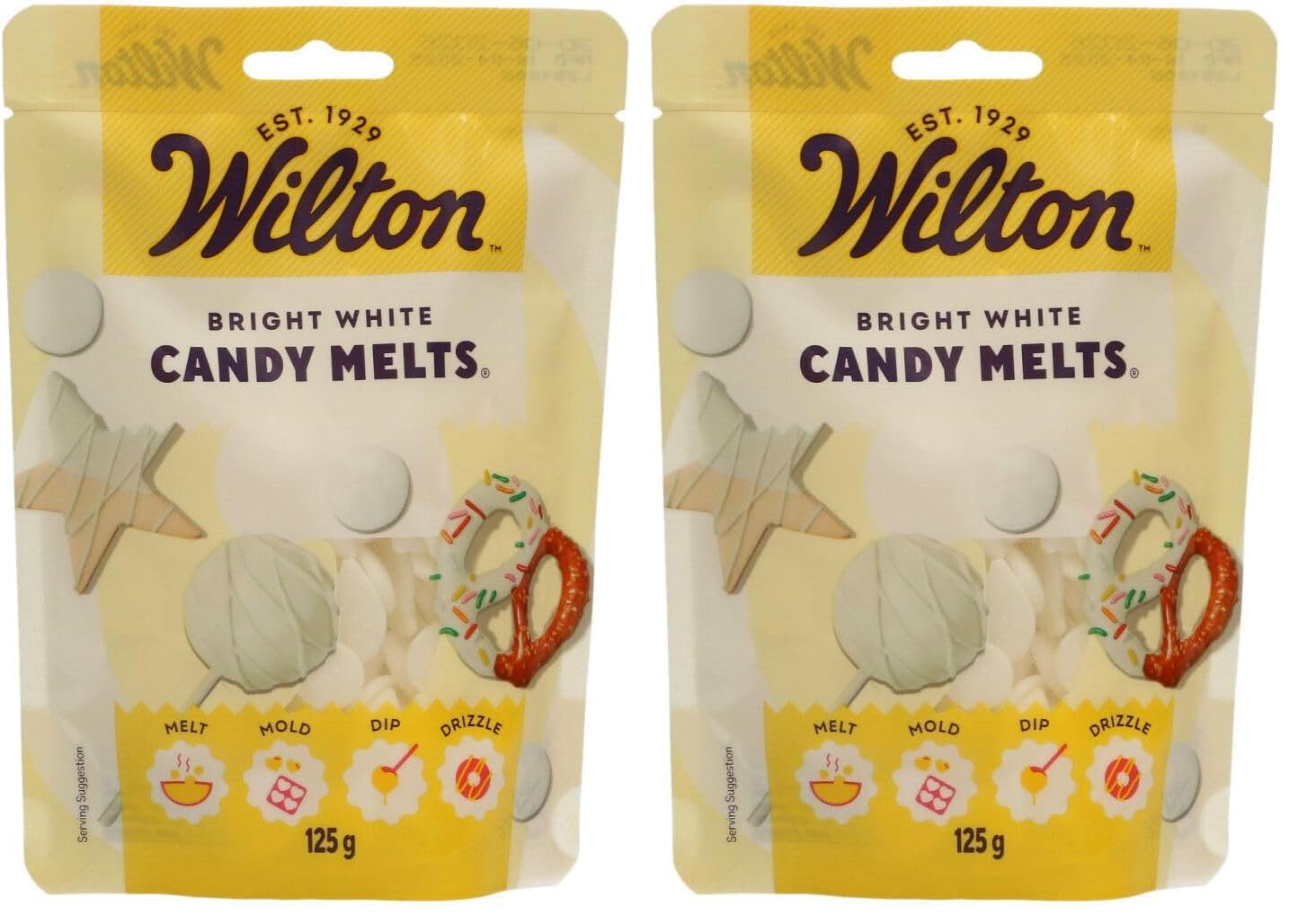 Wilton Candy Melts Strahlend Weiß: Schmelzende Glasur mit Süßem, Cremigem Geschmack zum Gießen, Dippen und Dekorieren - für Cake Pops, Keksen, Pralinen und Kuchen - 125 g (Packung mit 2)