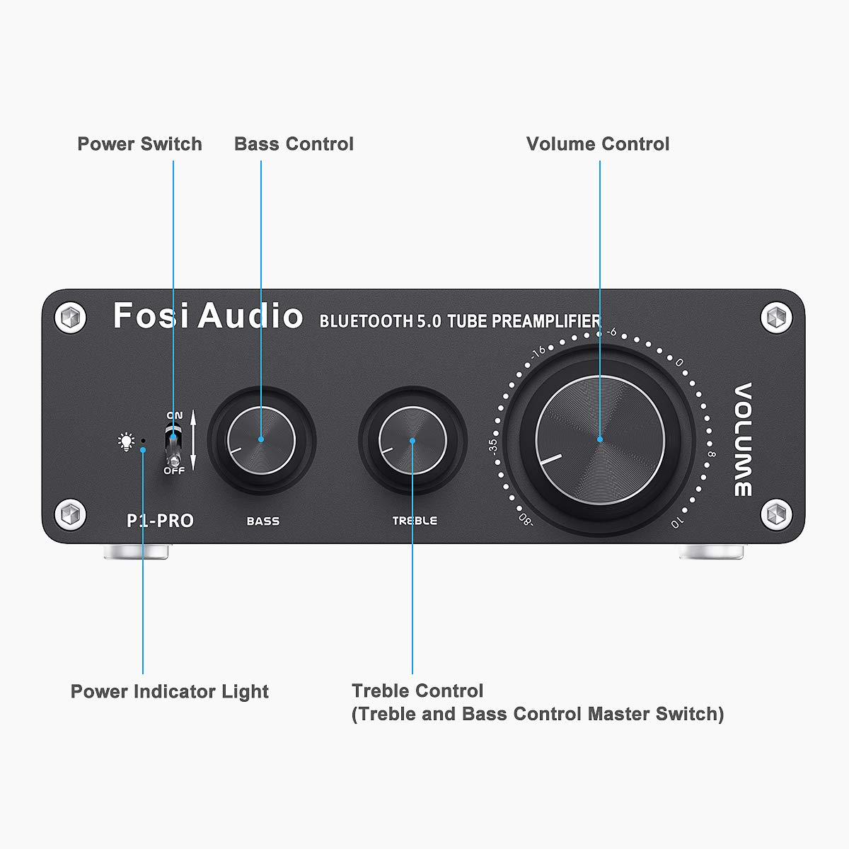 Fosi Audio P1 Pro Bluetooth 5.0 Tube PreAmplifier Mini HiFi Stereo Buffer Preamplifier 6J5