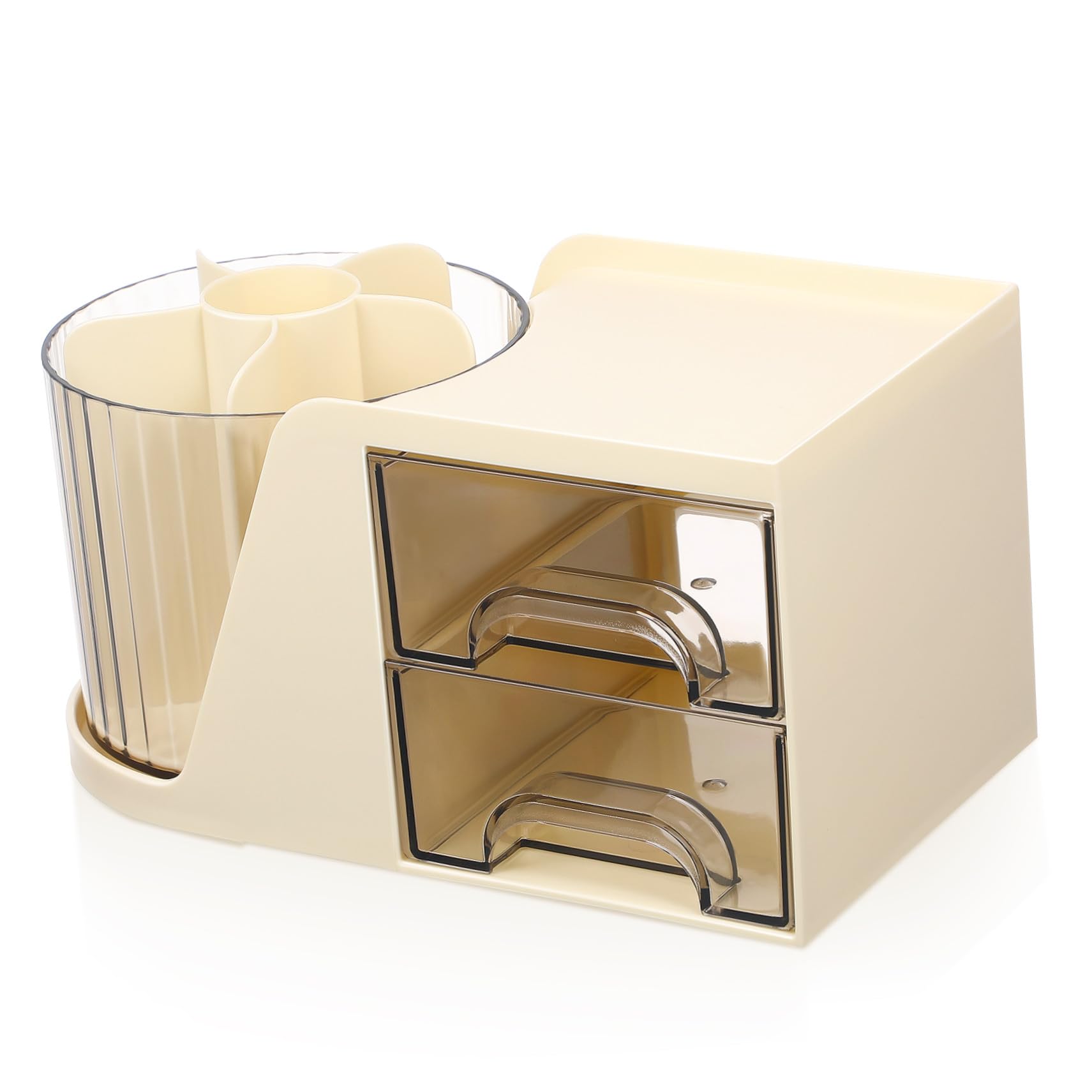Drehbarer Schreibtisch Organizer mit Fächern und Schubladen aus Kunststoff