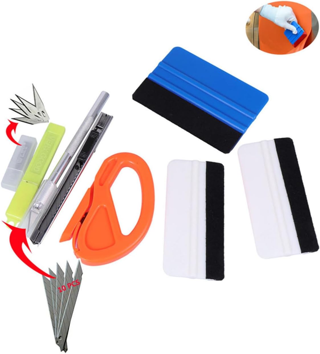 7pcs Professional Carbon Fiber Magnetic Stick Squeegee Cutter Set for Vinyl Wrap and Window Tinting Portable Car Tools Kit for Automotive Film Application
