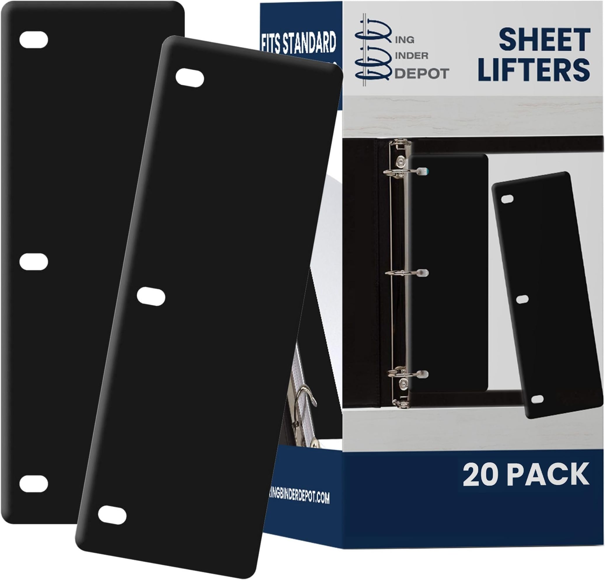 Durable Sheet Lifters, Durable Easy Flow, 11" x 3", Lifts Sheets Over Rings and Protects Sheets from Tearing, Fit Standard 3-Ring Binders, Black (20 Pack)