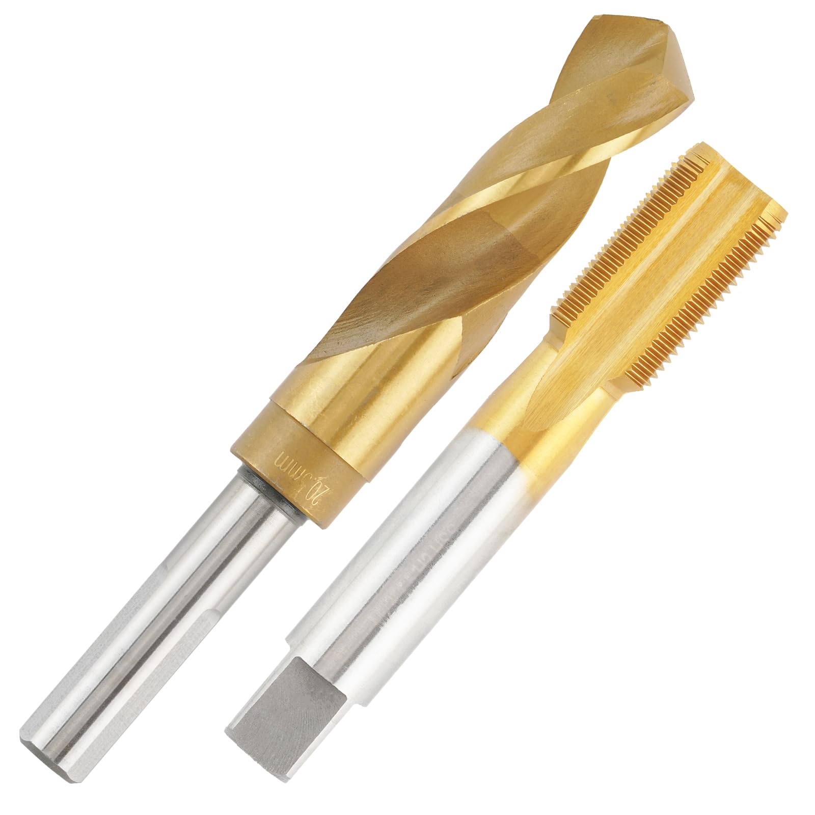 Aceteel M22x1.5 Tap with 20.5mm Drill Bit, Ti-Coated HSS M22*1.5 Thread Tap and 20.5mm Reduced Shank Twist Drill