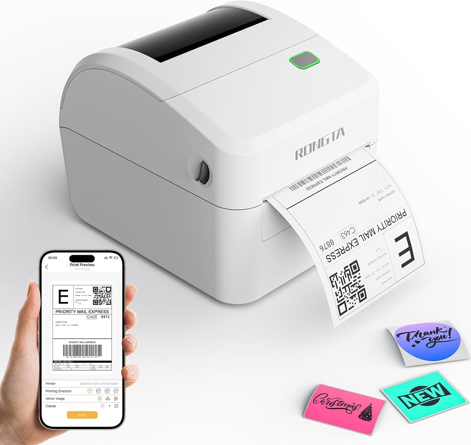 Rongta Bluetooth Shipping Label Printer RP415, Wireless 4x6 Thermal Label Printer for Shipping Packages, Small Business, Home, Office, Compatible with Amazon, Etsy, USPS, Shopify