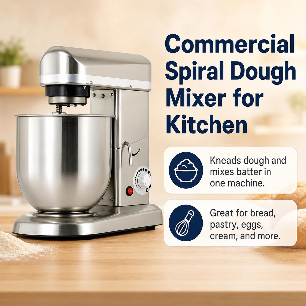 Impastatrice a spirale commerciale per cucina, 10 L, 500 W