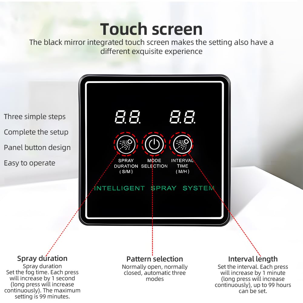 Nebulizzatore per rettili Sistema di spruzzatura Intelligente Controller Touch Screen Rettile Mister Automatico con Timer a Basso Rumore ugelli nebulizzazione (10 m 4 ugelli)