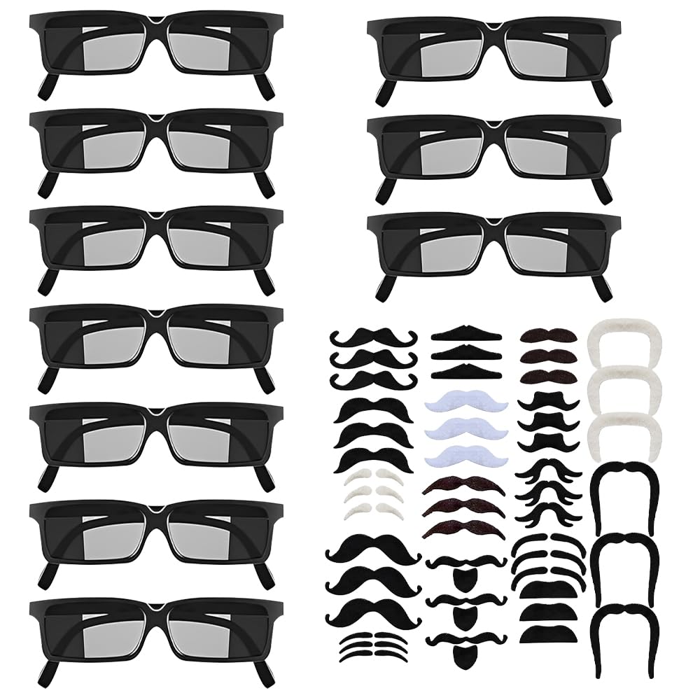 Kit Espion Enfant, 10 Paires Lunettes Agent + 48 Moustaches Artificielles Autocollantes, Lunettes D'Espionnage, Accessoires de DéTective pour Enfants Adultes Cadeaux d'Anniversaire Fêtes Déguisées