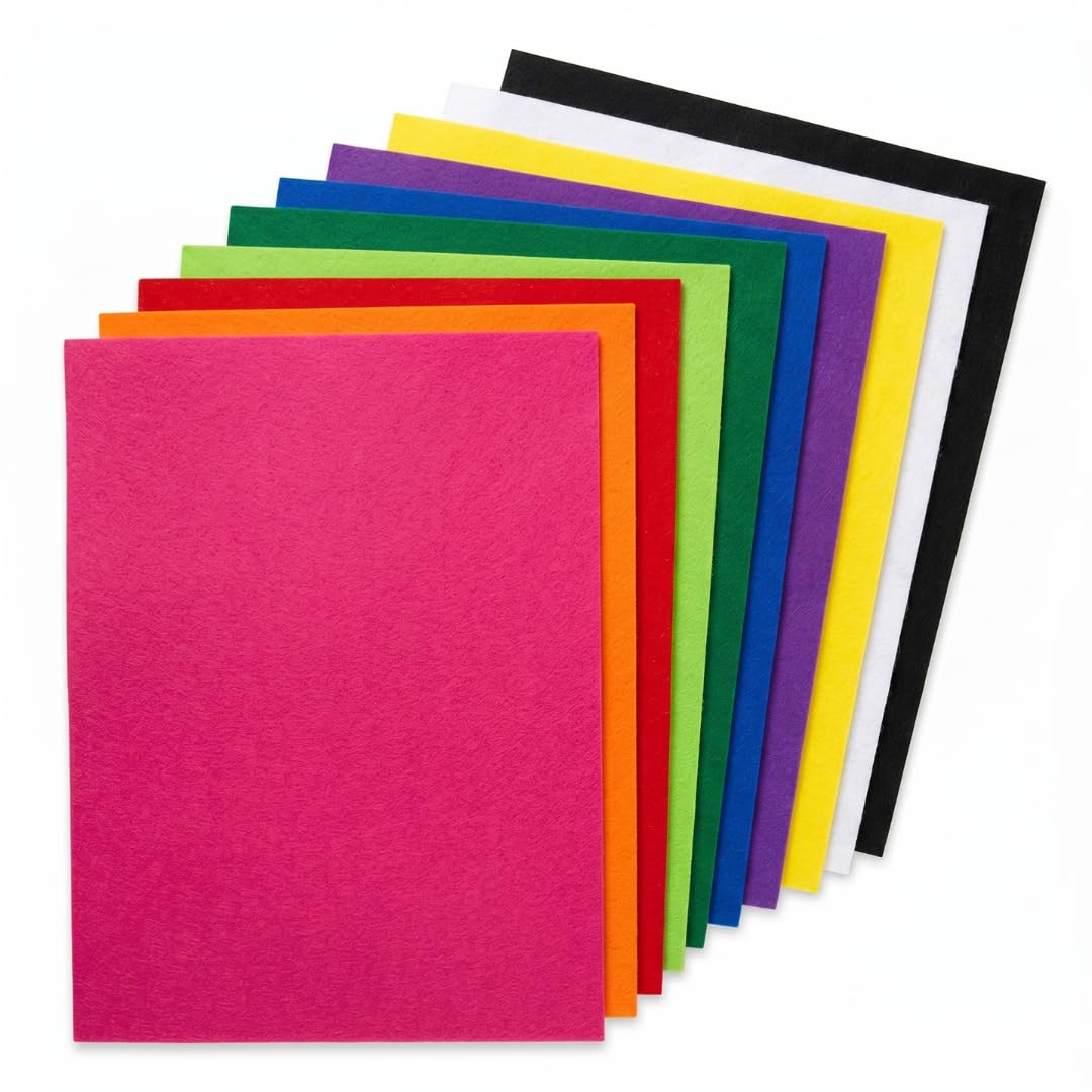 Springboard 10-Pack Assorted A4 Craft Felt Sheets, Soft Coloured Fabric Squares for EYFS Sewing, DIY & Kids Art Projects