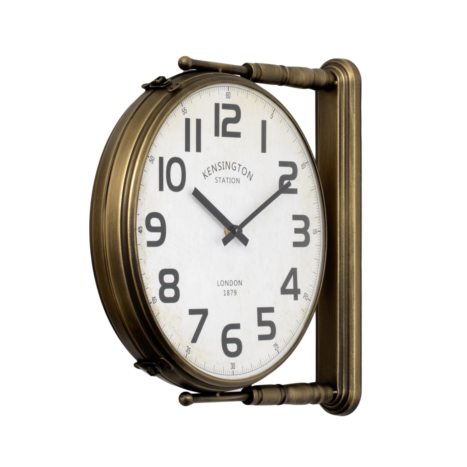 Darthome Kensington Station Double Sided Wall Clock, Antique Brass, Metal and Glass, Battery Operated, Vintage Railway Style, Wall Mounted Bracket