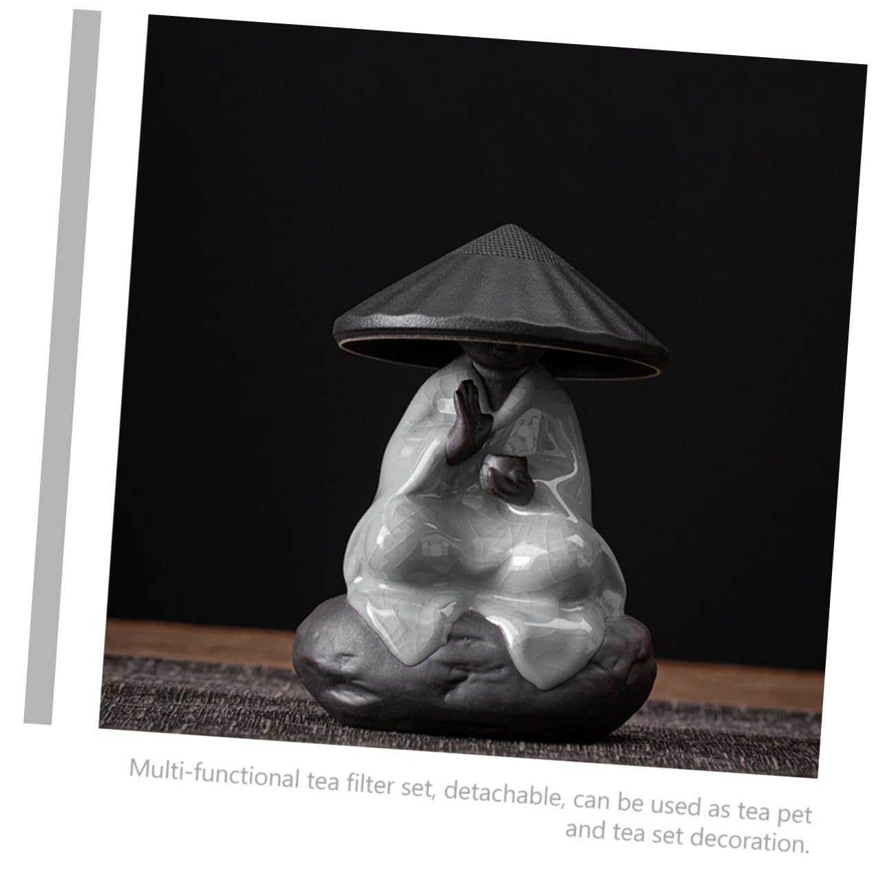Cabilock Filtro per Tè Multifunzionale e Staccabile Sculture Buddha in Ceramica Nero Set 1 per Decorazioni Casa e Cerimonia del Tè