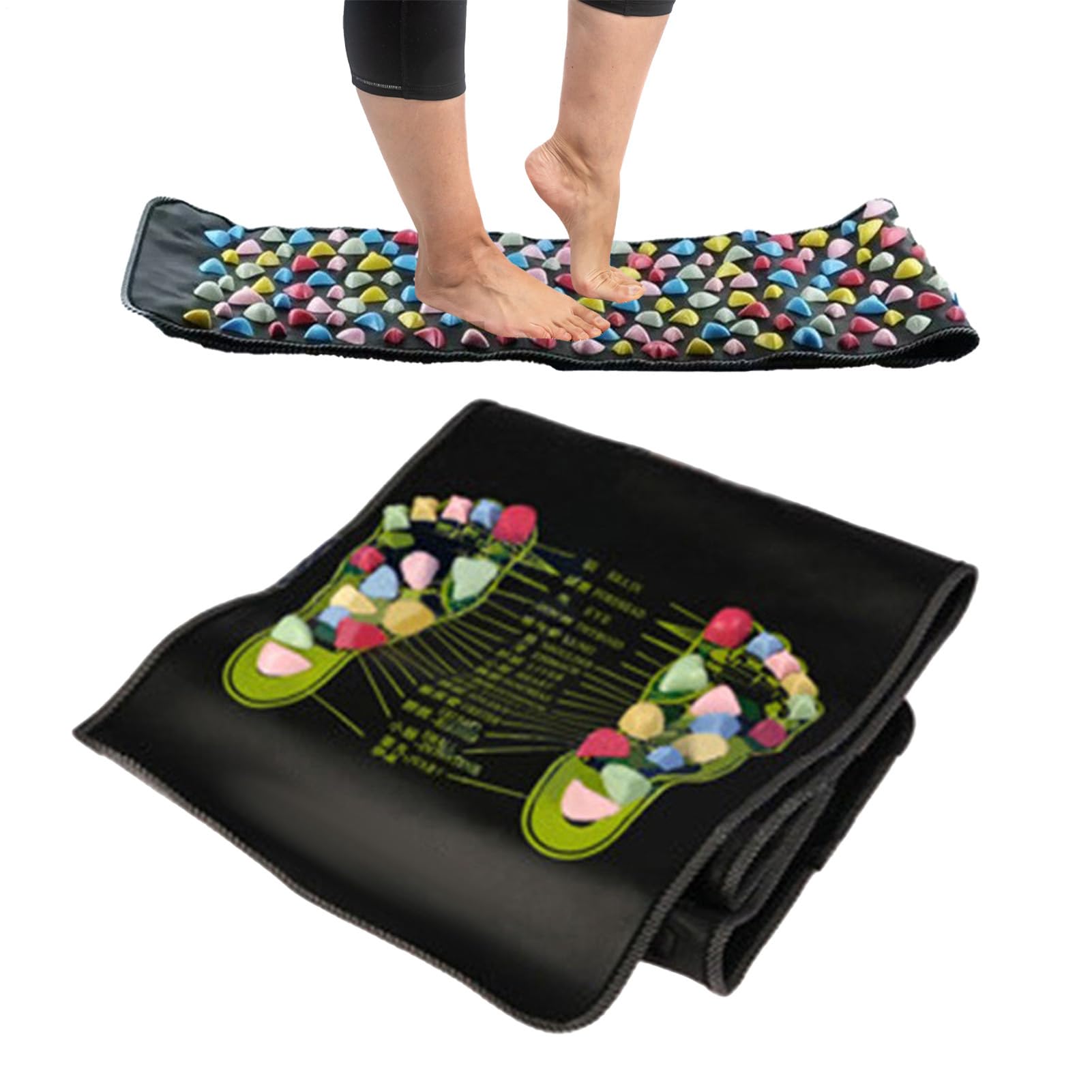 Reflexology Foot Massage Mat - Rock Pebble Foot Path Pad for Muscle Recovery, Men Women Non-Slip Floor Mats | Portable Folding acupresure Mat for Living Room, Gym, Shower Plantar Y
