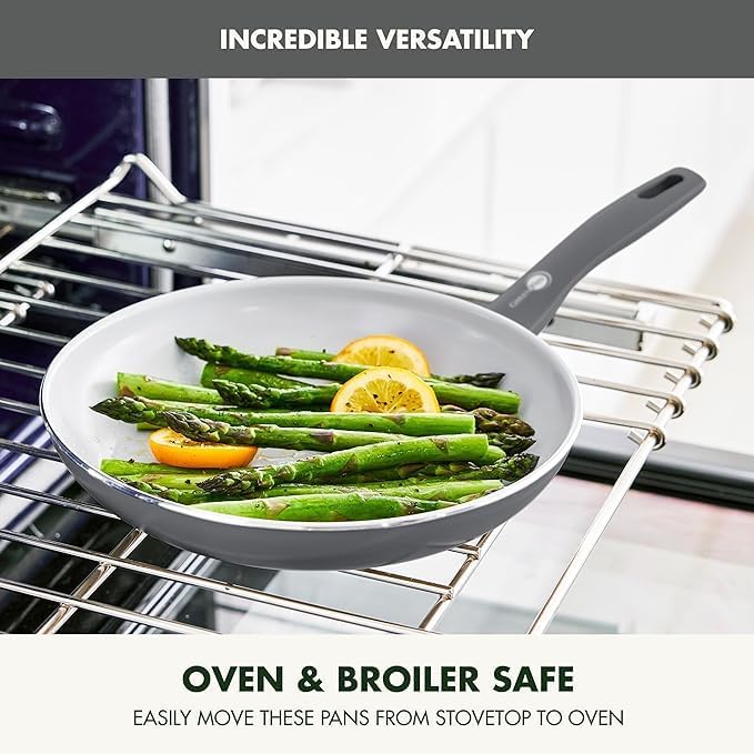 GreenPan Dover Healthy Ceramic Nonstick, 12 Piece Cookware Pots and Pans Set, PFAS-Free, Dishwasher Safe, Comfort Grip Handle, Gray - Image 6