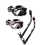 Aegend 2 Pack Snorkeling Gear for Adults, Dry Snorkel Set Panoramic View Enhanced Anti-Leak and Anti-Fog Technology, Adjustable Strap for Snorkeling Scuba Diving Swimming with Mesh Bag(Black & Pink)