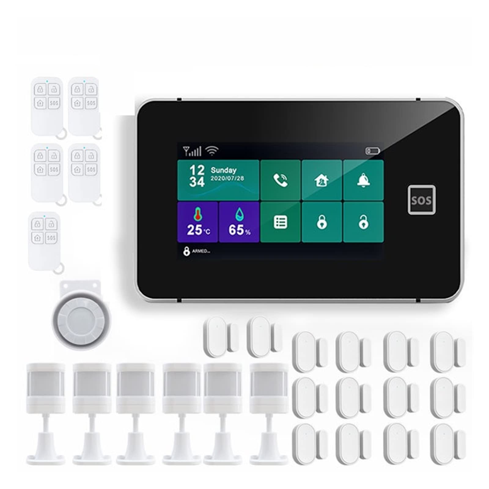 Sistema di allarme di sicurezza, G60B di allarme sicurezza Tuya Wifi GSM Smart Home Antift Alarm Tempement Umidità Visualizza Controllo app(5XL)
