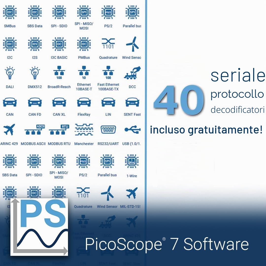 Pico Technology PicoScope 2205A Mixed-Signal Oscilloscopio 2 canali USB digitale portatile PC, 25 MHz, 48 kS, 500 MS/s con sonde e PS7 software