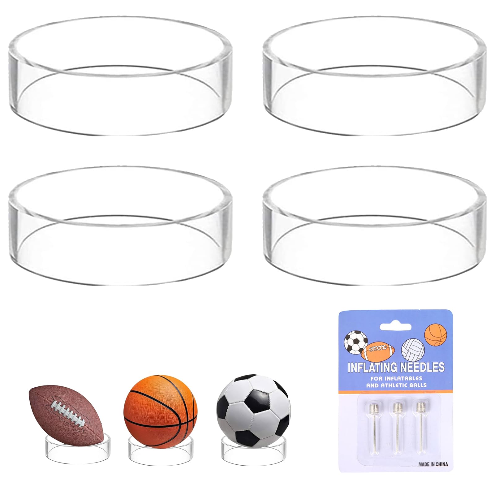 Supporto da Palla in Acrilico Trasparente per Pallacanestro, Calcio, Rugby e Pallavolo - 4 Pezzi