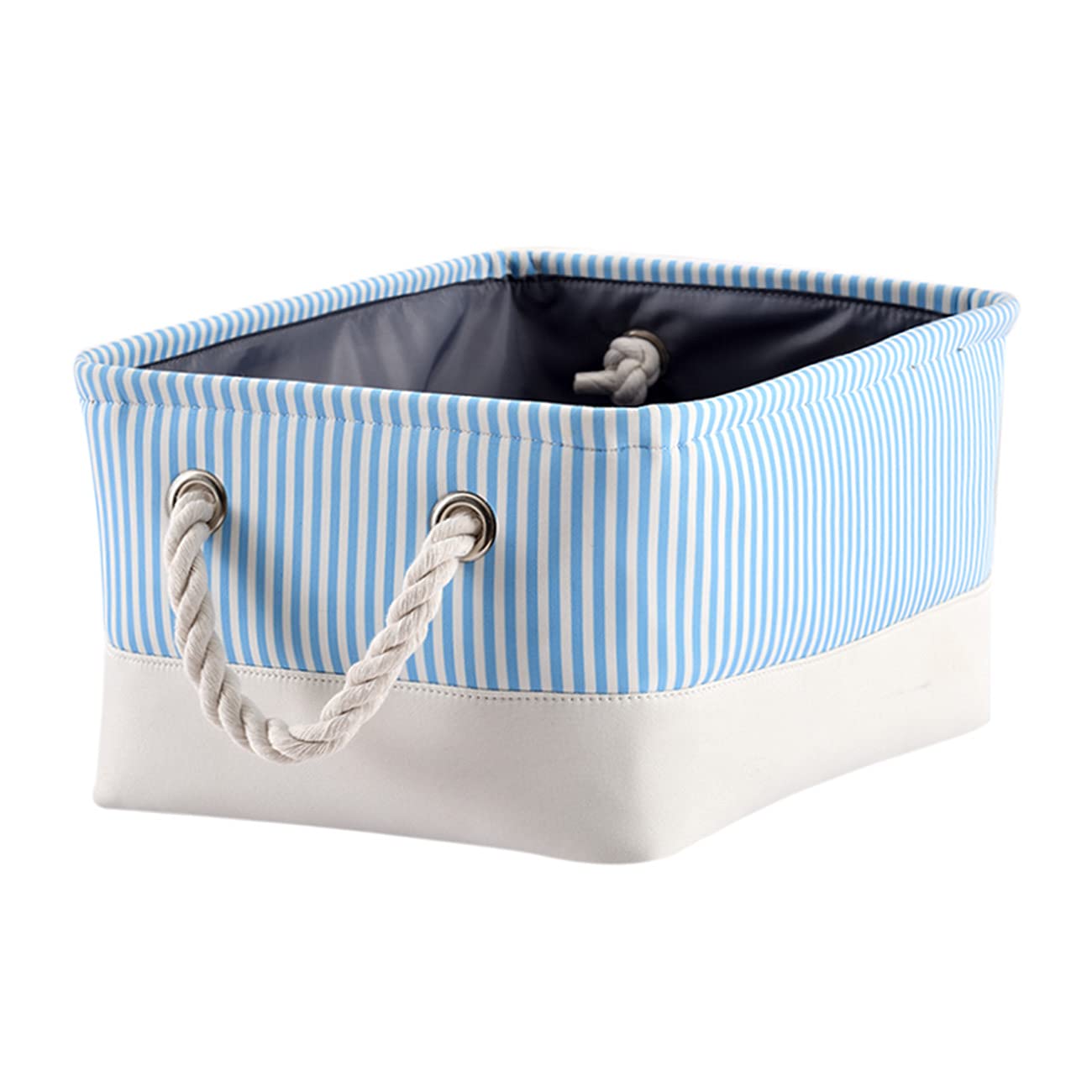 Mangata Foldable Storage Box, Small Thickened Fabric Storage Basket with Handles for Shelves Toy (S, SkyBlue Stripe)
