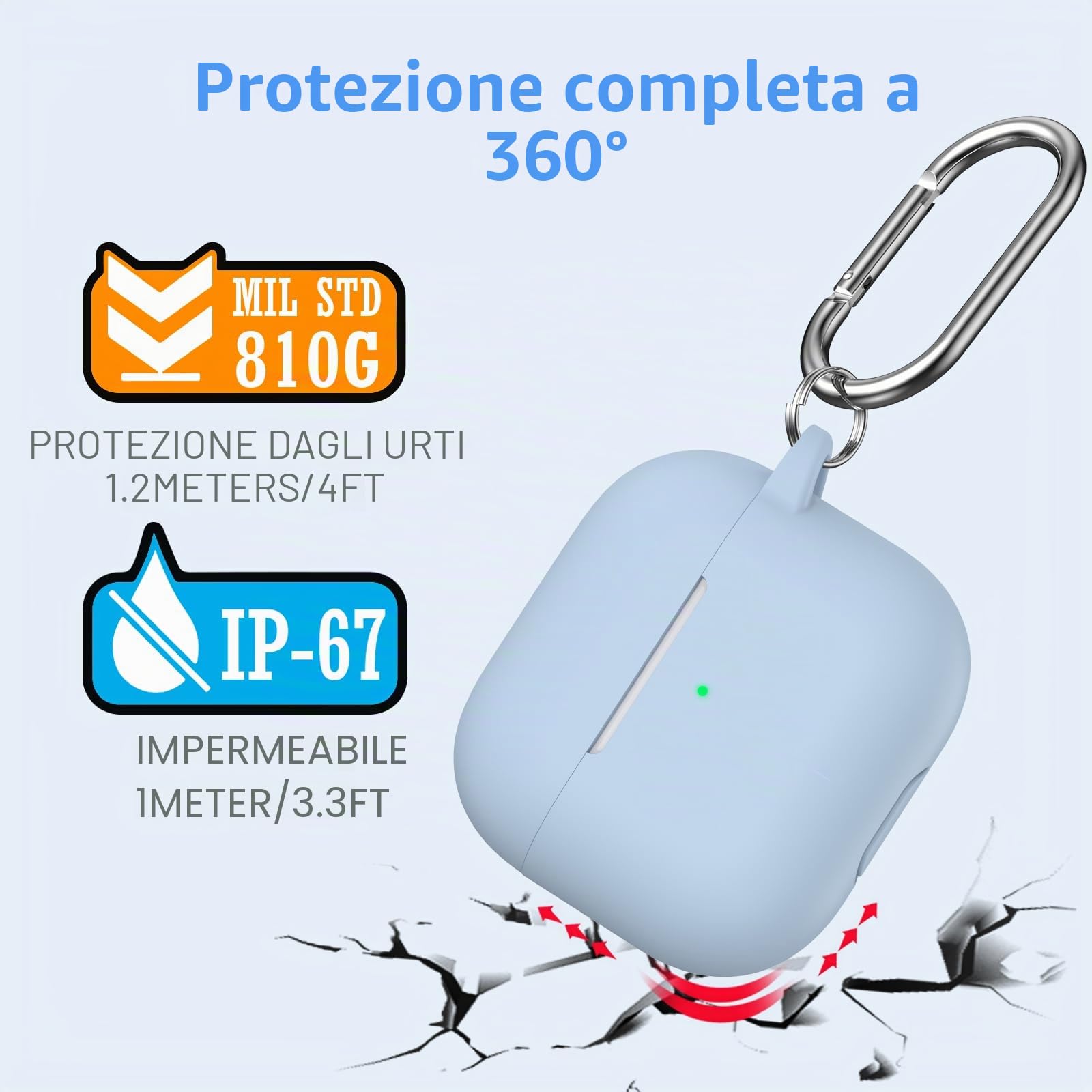 Custodia per Airpods 3a generazione 2021,Custodia protettiva in morbido silicone per Airpods 3 con LED visibile sulla parte anteriore,con kit di pulizia,Azzurro cielo