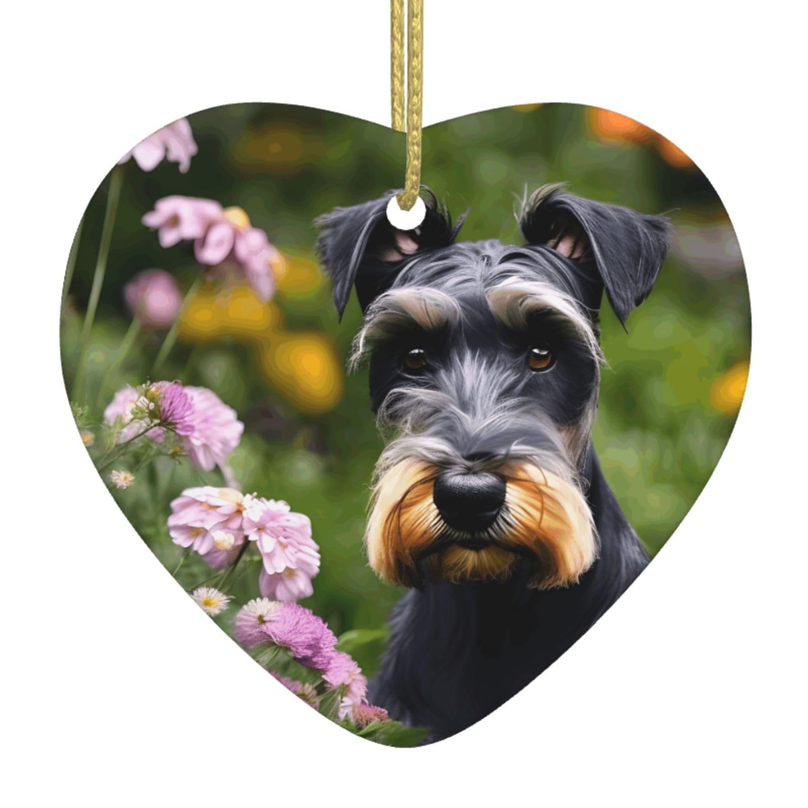 Nbtghga White Schnauzer Print Christmas Ornaments, Ceramic Hanging Ornament, Xmas Tree Decoration, Holiday Home Decor
