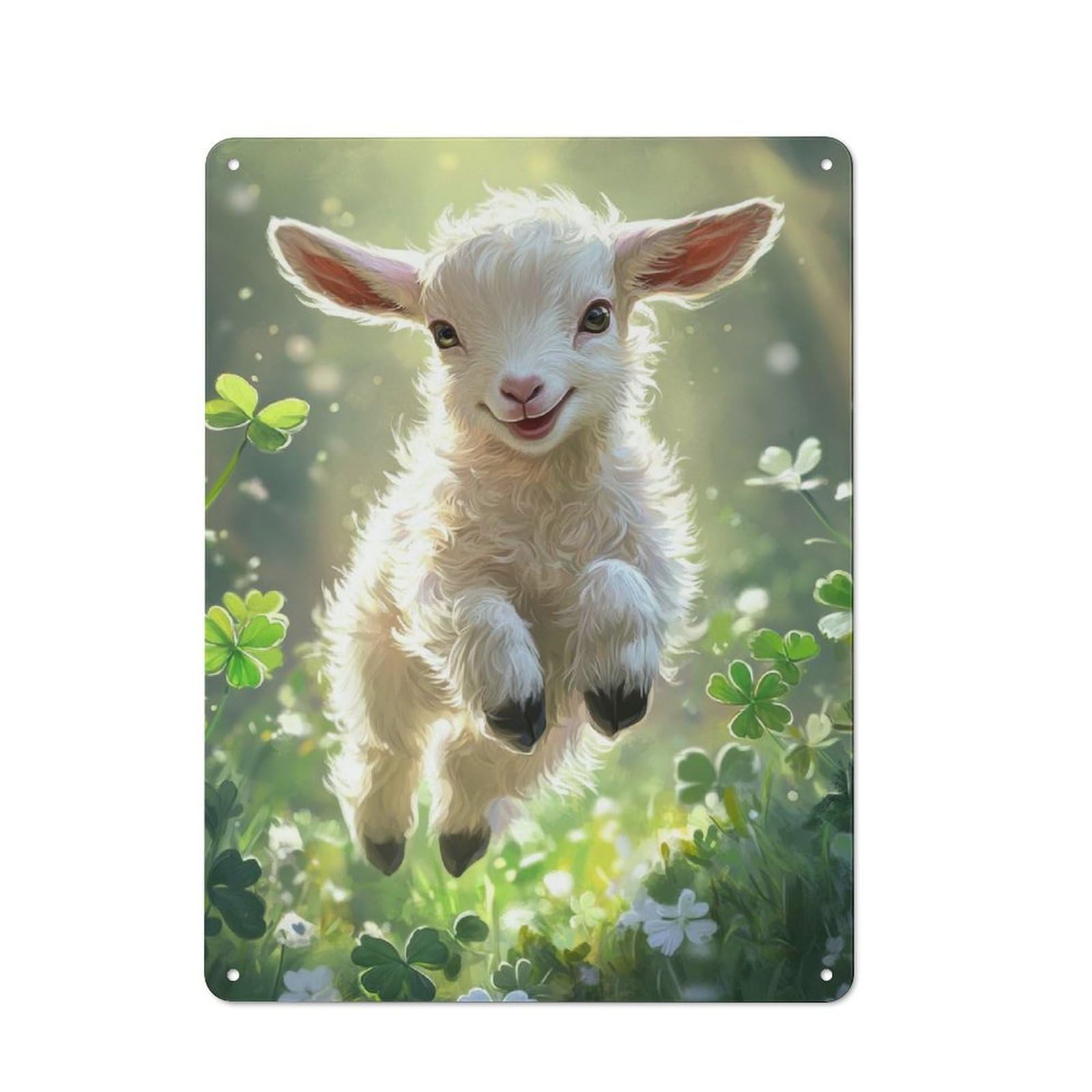 Junmoney Smiling Lamb In Meadow Retro Metal Sign 40X30cm Featuring For Workshop Wall, For Kitchen, Dining Room And Home Bar Wall Decor