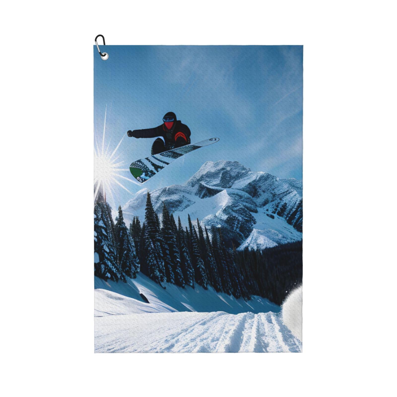 aacxzff Quick-Drying Microfiber Snowboarding Print Golf Towel with Integrated Carabiner Clip for Unisex 16x24in