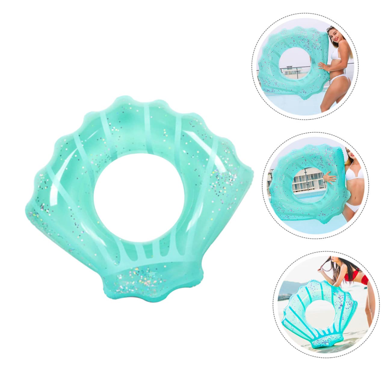 CIYODO PVC Adorable Shell Design Easy Inflate Deflate Mermaid Inflatable Swimming Ring for Summer Fun
