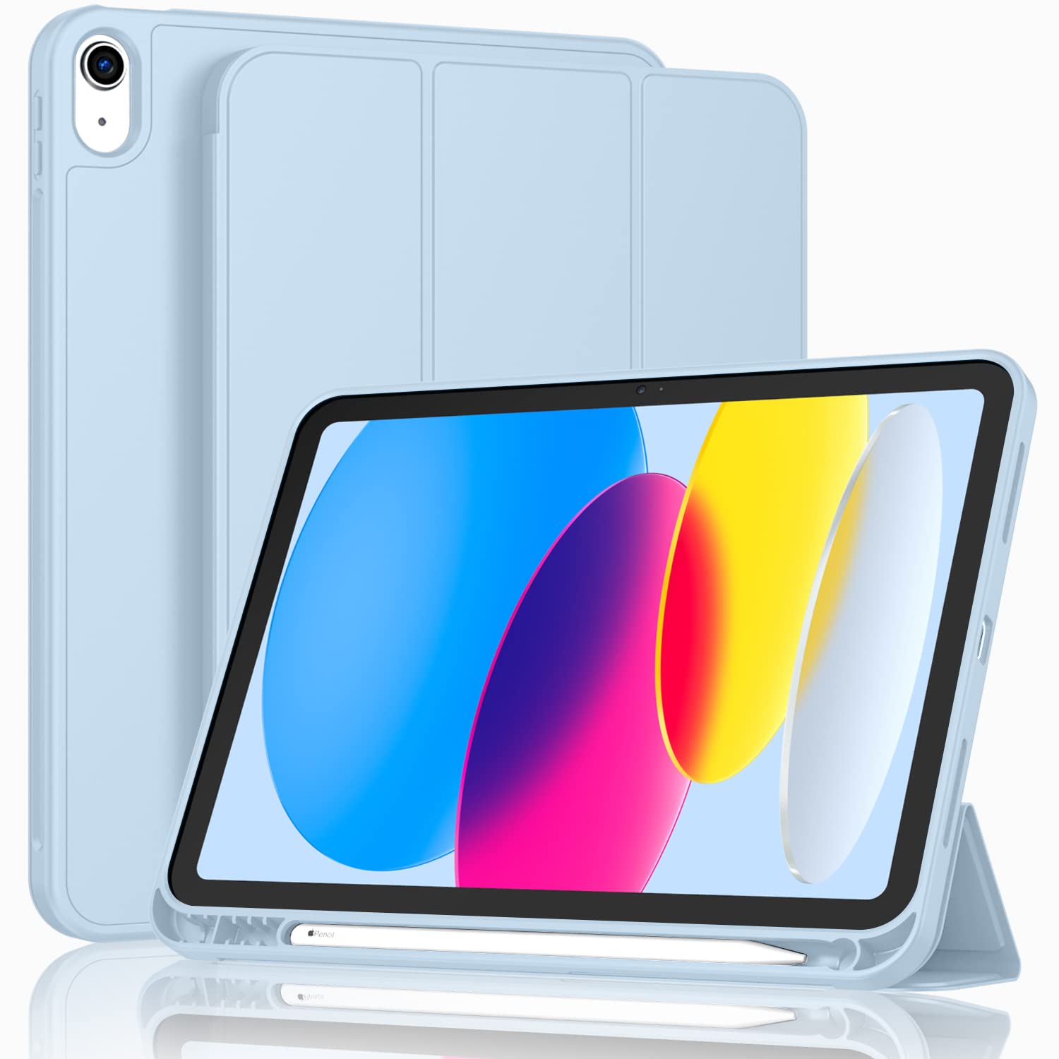 ToaPoia Case for iPad (A16) 11 Inch 2025/iPad 10th Generation 10.9 Inch 2022, Slim Trifold Stand Protective Cover with Pencil Holder and Soft TPU Back,Support Auto Sleep/Wake (Sky Blue)