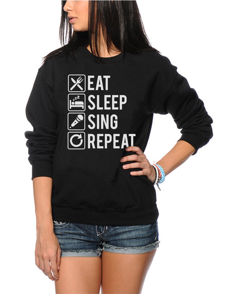 Hotscamp Women's Black Eat Sleep Sing Repeat Sweatshirt - Size 9-11 Years