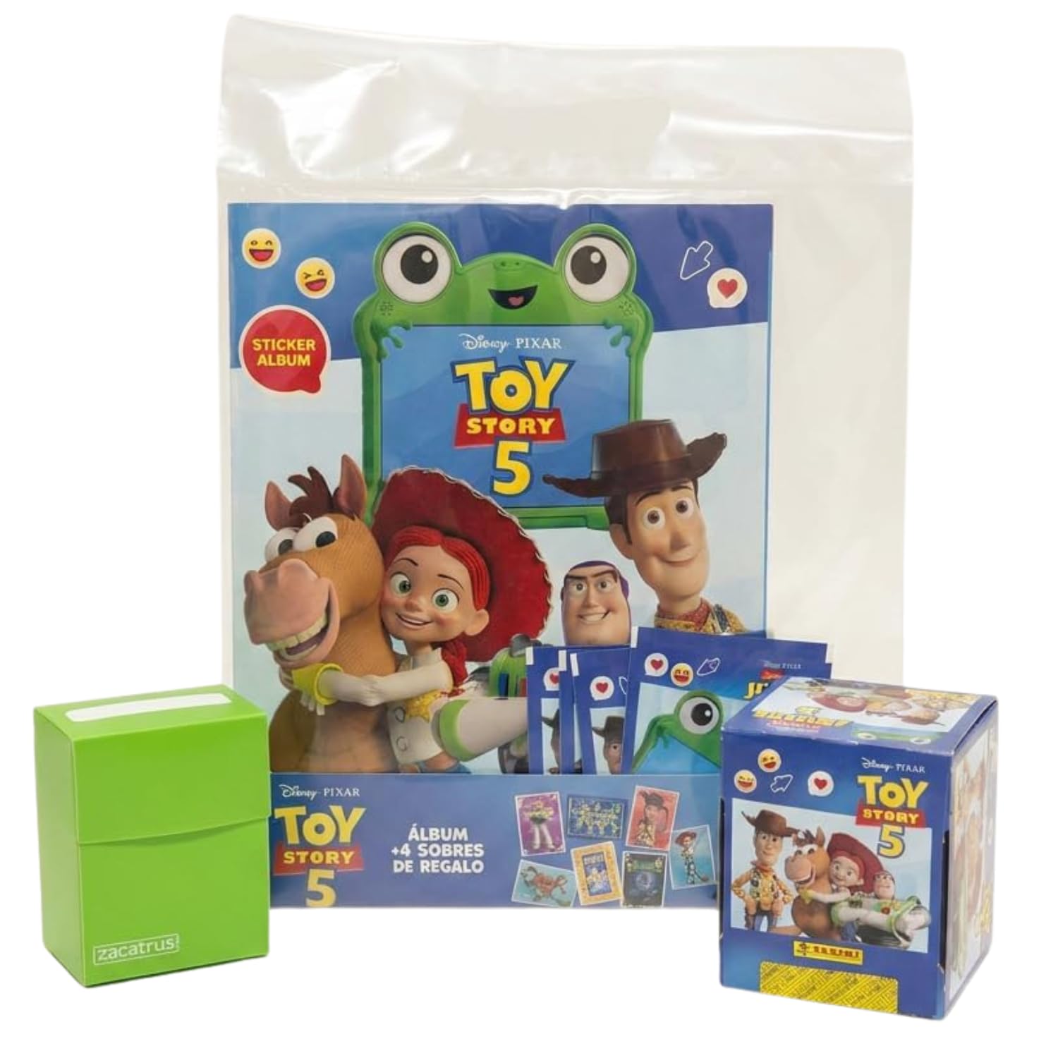 Panini Pack Coleccionista Toy Story 5, Álbum 32 Páginas + 50 Sobres (250 Cromos) y deckbox para repetidas