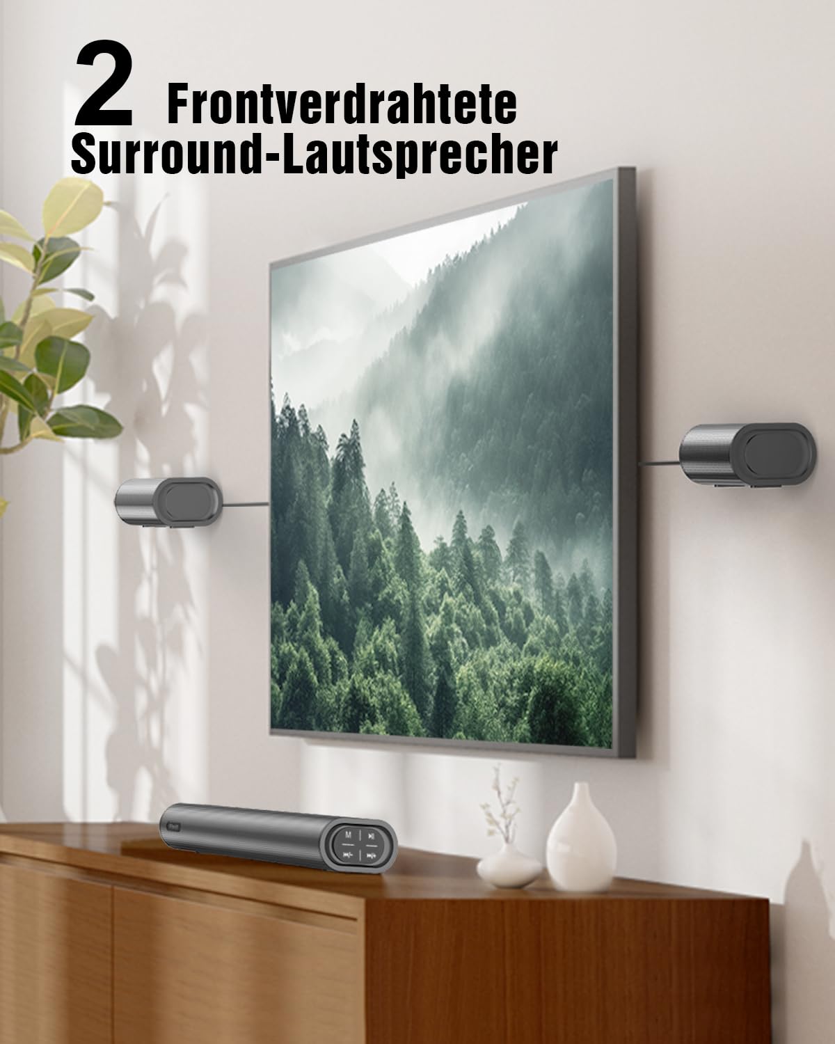 Hiwill 4.1ch Soundbar mit Dolby Atmos, 300W Soundbar für TV Geräte mit Subwoofer, 2 Front-Surround-Lautsprecher, HDMI eARC, Höhen und Bässe einstellbar, Surround-Sound für TV, HiElite A41