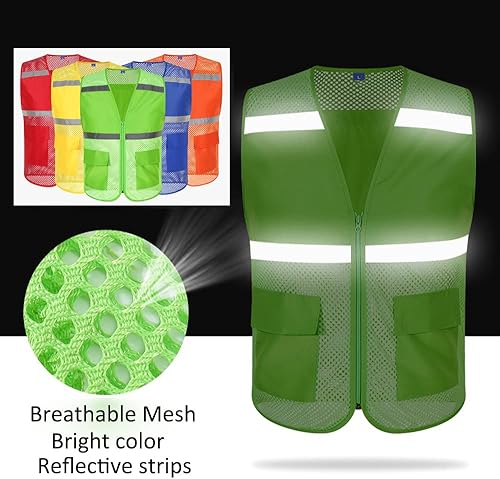 Miniatura 3 de TopTie Chaleco de seguridad de malla con cremallera, chaleco de uniforme de voluntario del equipo, chaleco reflectante para correr con bolsillos,
