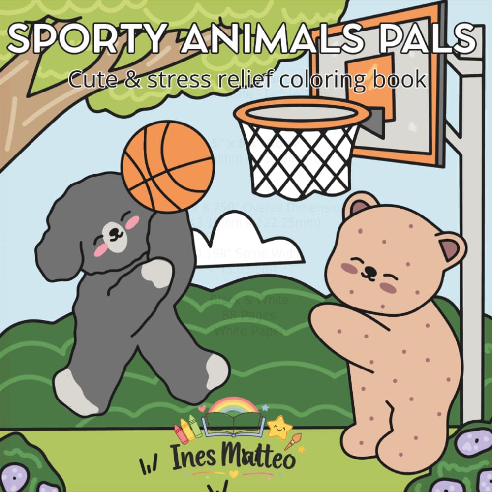 Sporty Animals Pals: Cute & stress relief coloring book