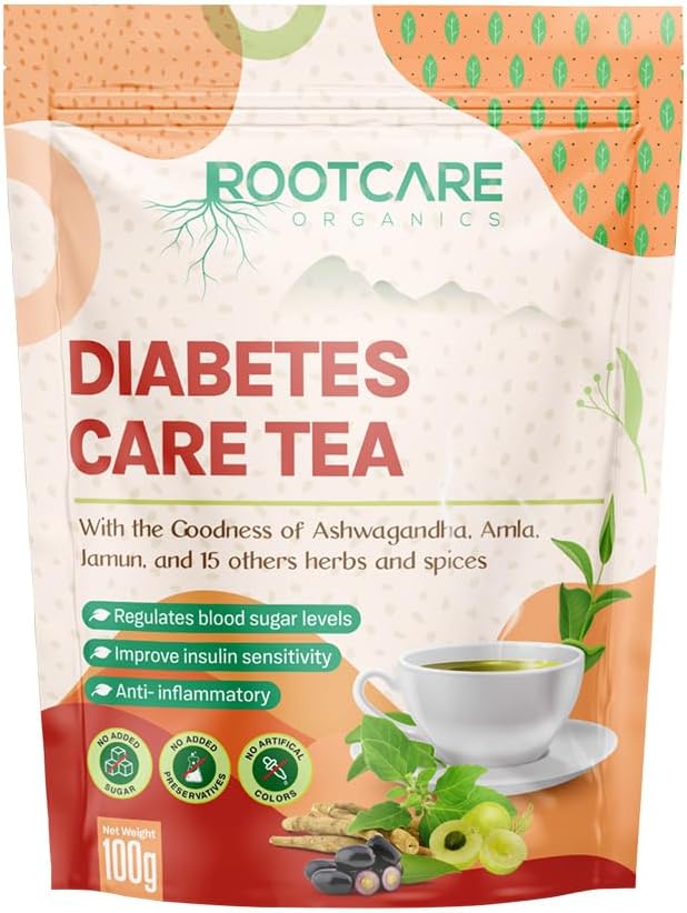 Rootcare Organics Diabetes Care Green Tea | Herbal Green Tea For Diabetic Patients | Pure Organic Herbal Blend for Blood Sugar Control Support Naturaly | 100% Organic Ayurvedic | Pack Of 1 Month 100g