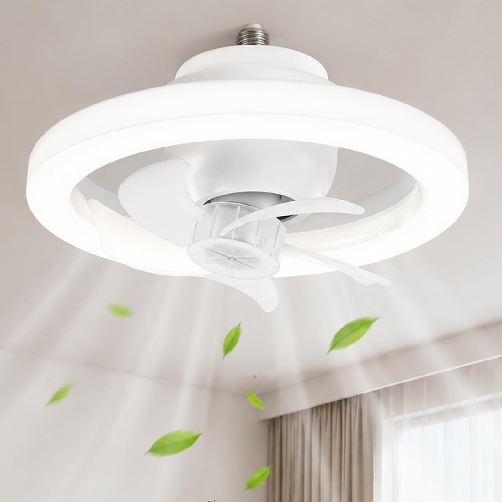 GOMETY Wentylator sufitowy z oświetleniem, lampa RGB z wentylatorem, 3 stopnie nawiewu, mała lampa sufitowa z wentylatorem, obracany o 360°, E27, możliwość ściemniania, z pilotem zdalnego sterowania