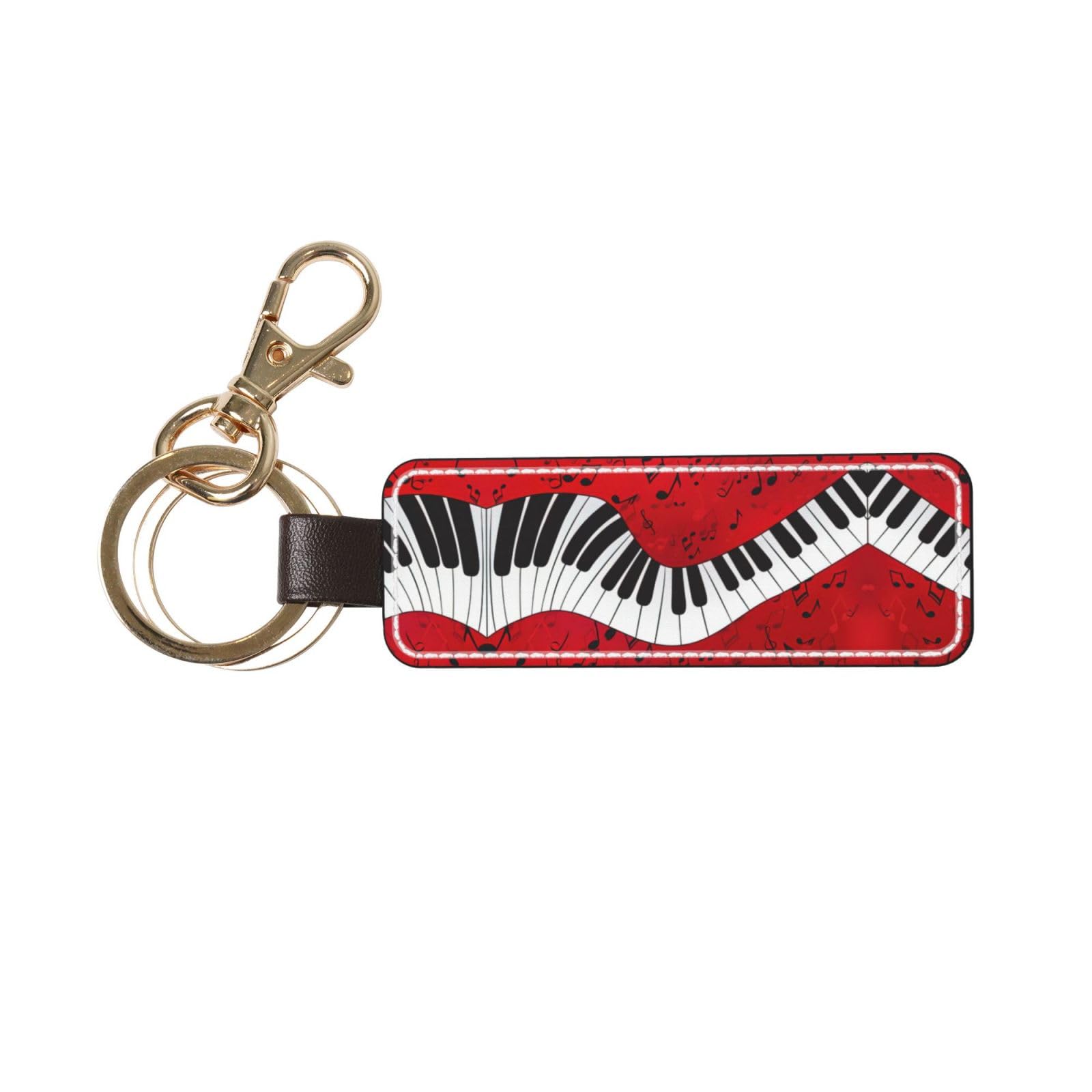 Uusnwaa Music Note Piano Print Pu Leather Keyring,Durable Car Key Fob With 360° Swivel Clip,Anti-Lost Holder For Men Women