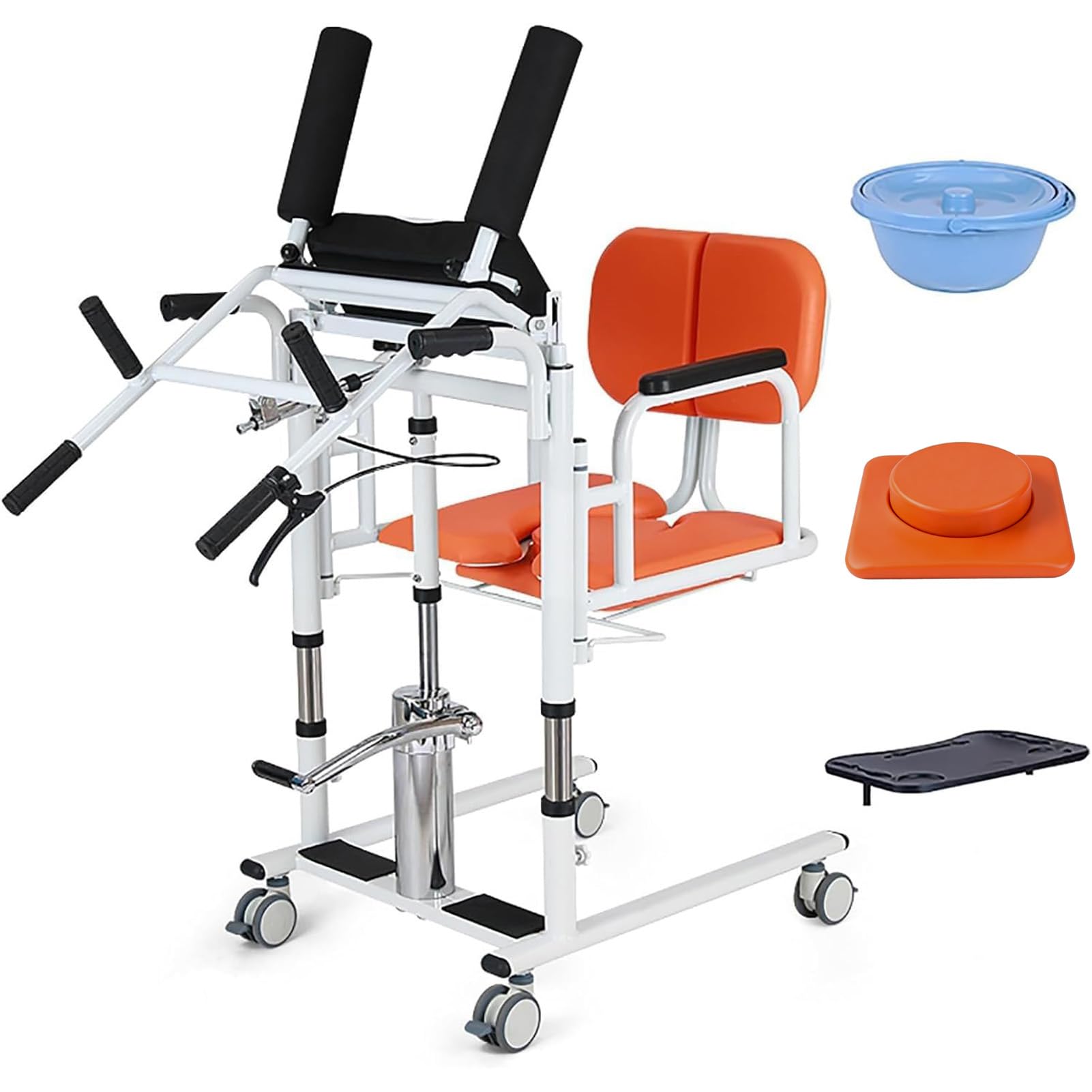 Joyfitness Hydraulic Patient Transfer Lift Chair, Hydraulic Lifting Nursing Chair for Elderly with 180° Split Seat, Height Adjustable 41-65cm, 4 Lockable Wheels, 200kg/440Lbs Max Load