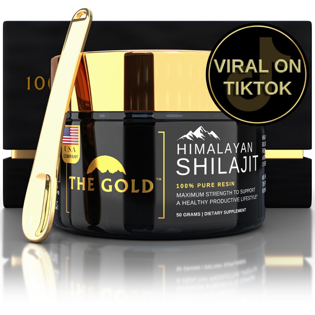 THE GOLD Shilajit Resin | Shilajit Pure Himalayan Organic Shilajit for Men & for Women Lab Test in USA Grade A+ All Natural Dietary Supplement with Fulvic Acid + Trace Minerals | 50 Grams 100 Servings