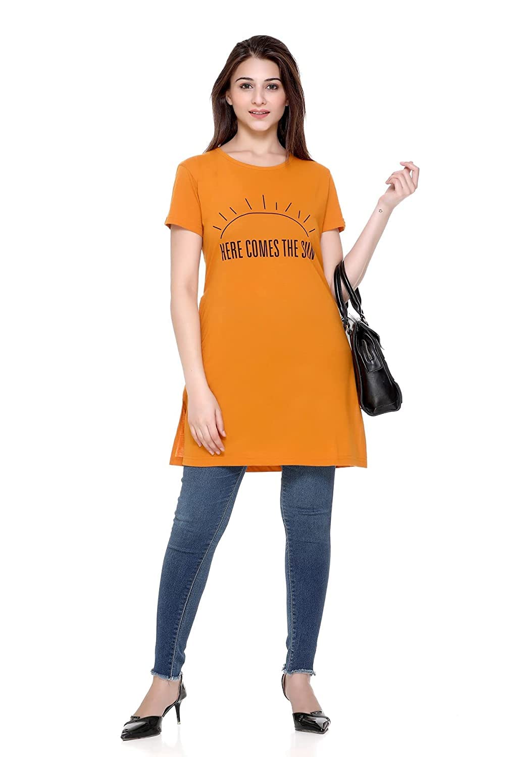 plush push the fashion Women's Cotton Regular Fit Printed Long Round Neck T-Shirt/Tshirts/Tops/Top/T-Shirts (PT-001)-picture-35